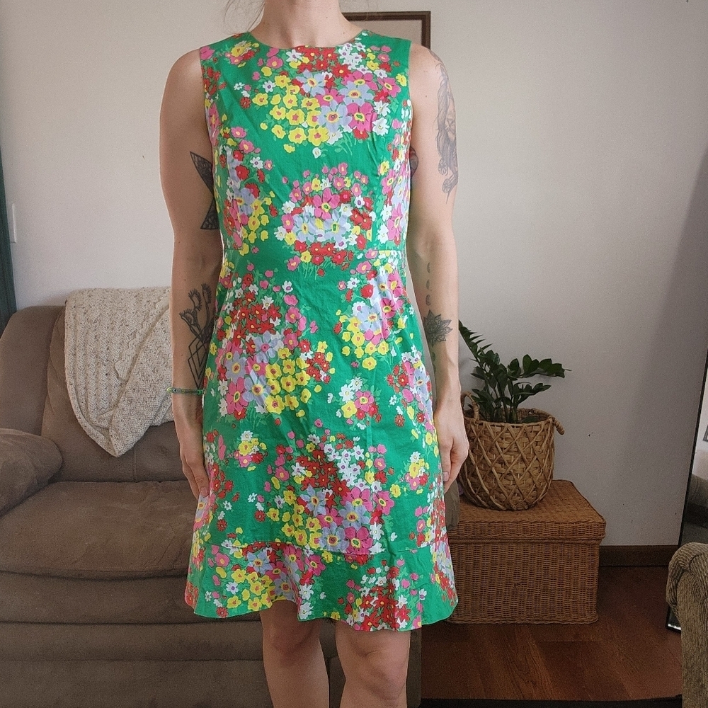 Talbots Cotton Colorful Floral Print Midi Dress Size 10 Petite